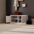 White Shoe Bench with Grey Padded Top - 2-Tier Entryway Storage Bench