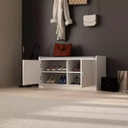 White Shoe Bench with Grey Padded Top - 2-Tier Entryway Storage Bench