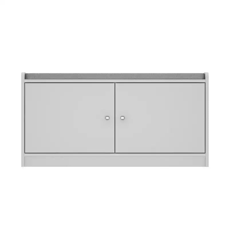White Shoe Bench with Grey Padded Top - 2-Tier Entryway Storage Bench