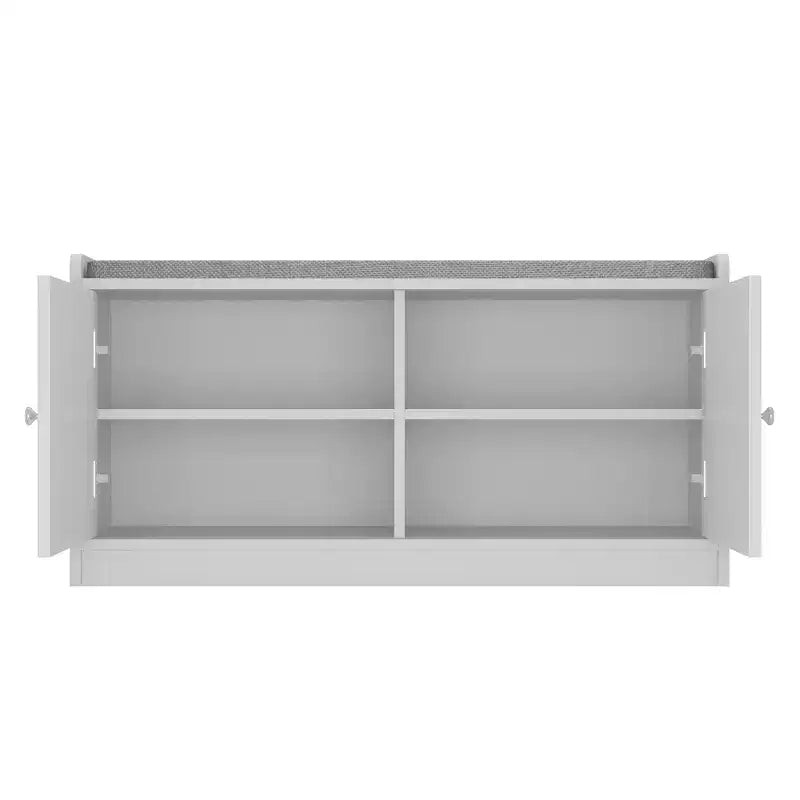 White Shoe Bench with Grey Padded Top - 2-Tier Entryway Storage Bench