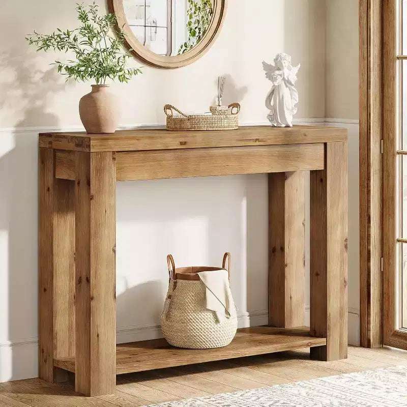 Lantine 43.3-Inch Solid Wood Console Table, Farmhouse 2-Tier Entryway Table, Narrow Sofa Table Behind Couch for Living Room, Hallway, Foyer