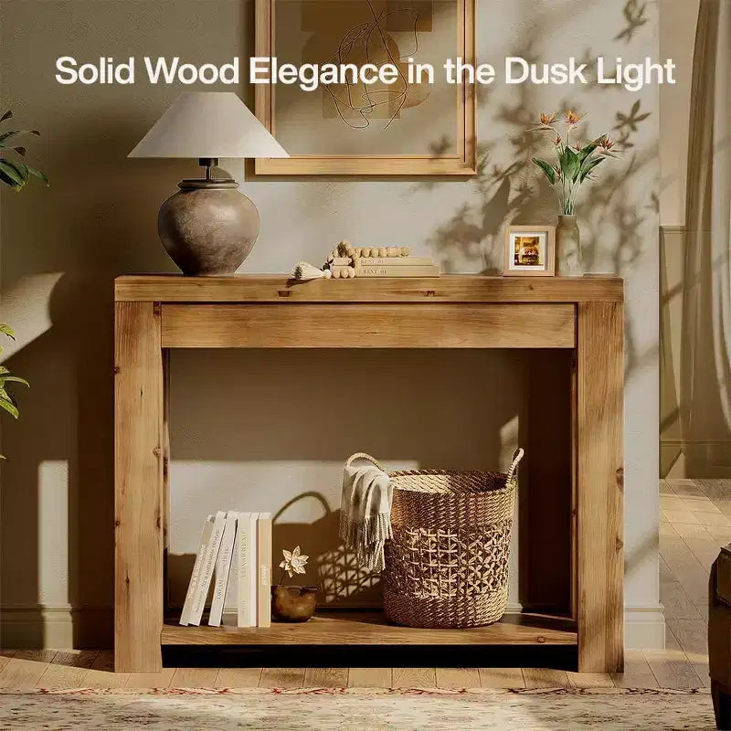 43.3-Inch Solid Wood Console Table, Farmhouse 2-Tier Entryway Table, Narrow Sofa Table Behind Couch for Living Room, Hallway, Foyer