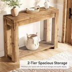 43.3-Inch Solid Wood Console Table, Farmhouse 2-Tier Entryway Table, Narrow Sofa Table Behind Couch for Living Room, Hallway, Foyer