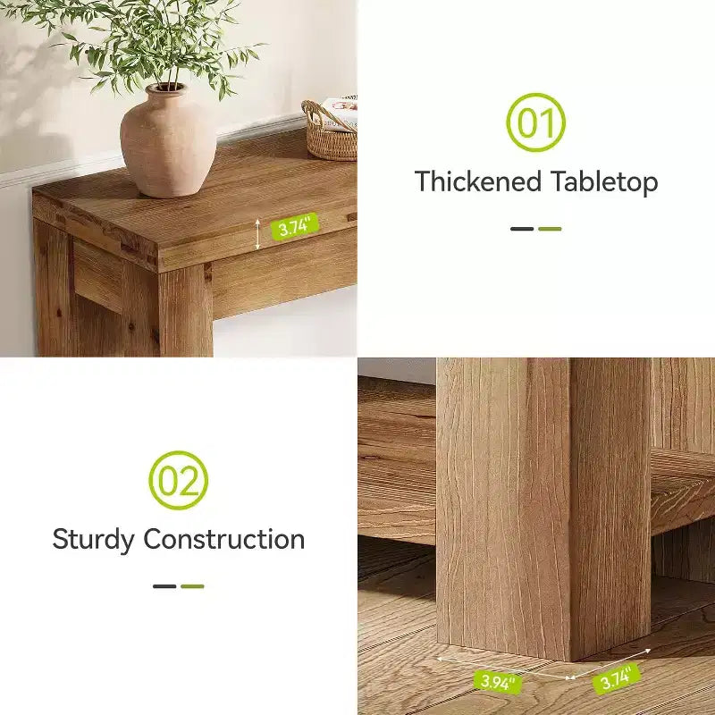 43.3-Inch Solid Wood Console Table, Farmhouse 2-Tier Entryway Table, Narrow Sofa Table Behind Couch for Living Room, Hallway, Foyer