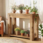 43.3-Inch Solid Wood Console Table, Farmhouse 2-Tier Entryway Table, Narrow Sofa Table Behind Couch for Living Room, Hallway, Foyer