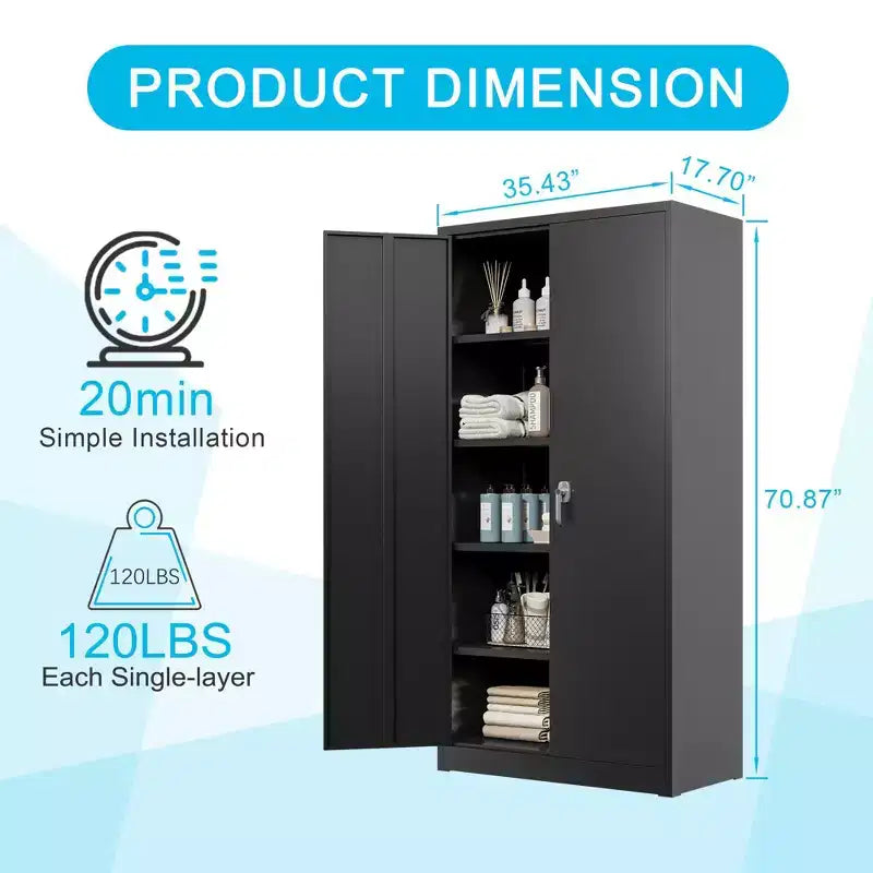 Double Door Lockable Metal Storage Cabinet for Home Office Garage