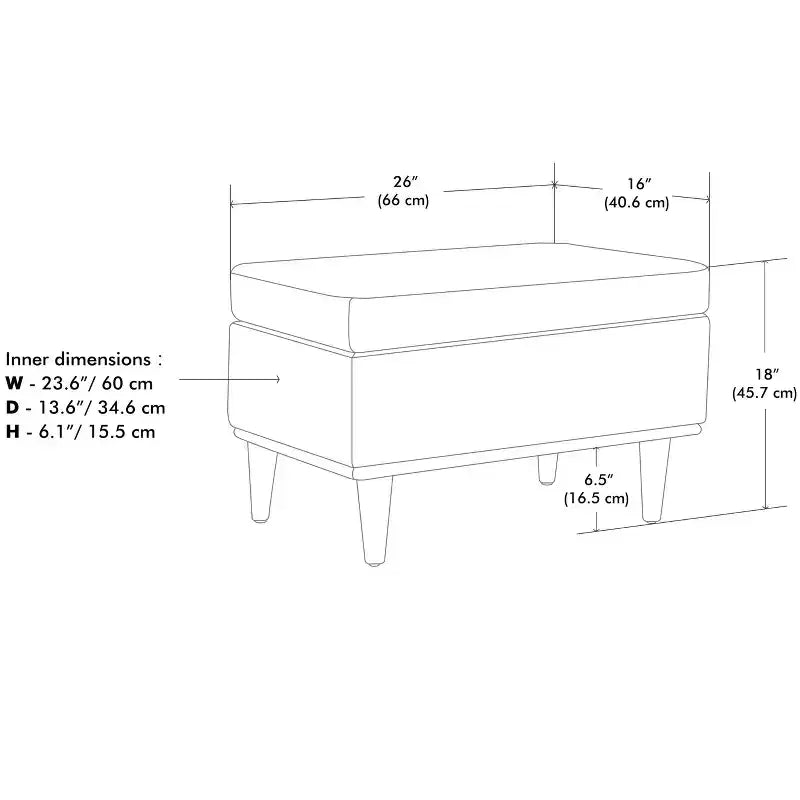 26 inch Wide Transitional Contemporary Rectangle Storage Ottoman