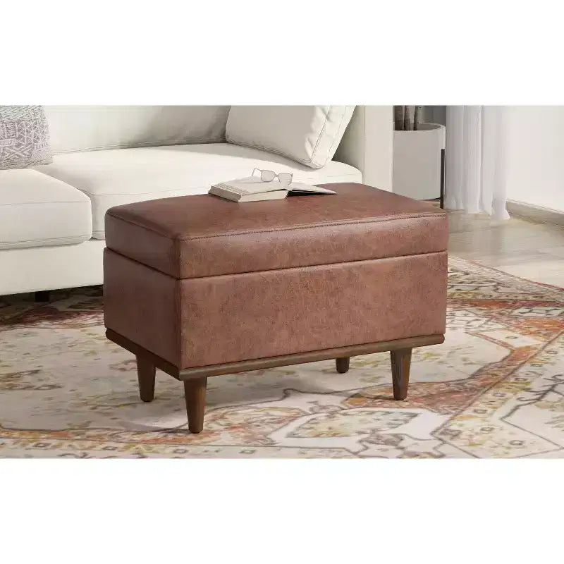 26 inch Wide Transitional Contemporary Rectangle Storage Ottoman