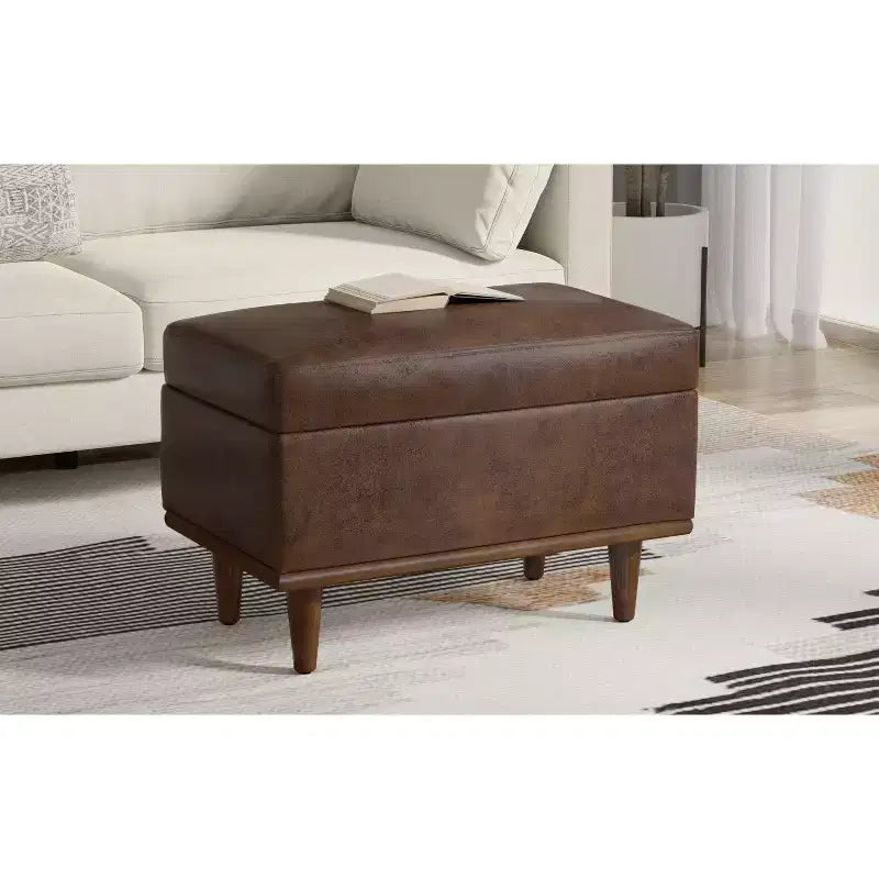 26 inch Wide Transitional Contemporary Rectangle Storage Ottoman