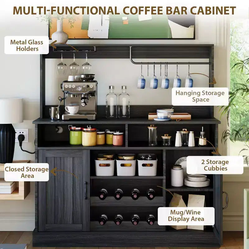47" Farmhouse Buffet Cabinet with Coffee Bar Sideboard & Sliding Barn Door
