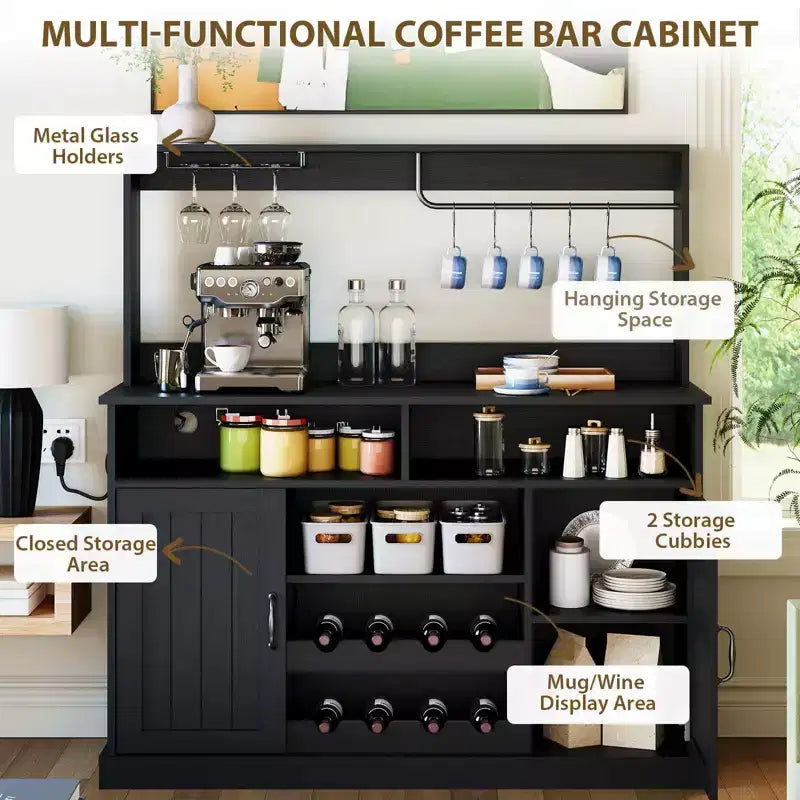 47" Farmhouse Buffet Cabinet with Coffee Bar Sideboard & Sliding Barn Door