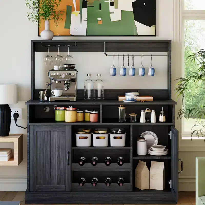 47" Farmhouse Buffet Cabinet with Coffee Bar Sideboard & Sliding Barn Door