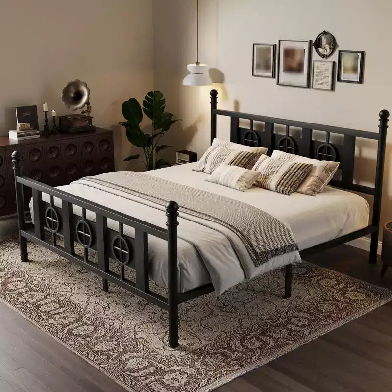 Metal Platform Bed Frame with Headboard & Under-Bed Storage