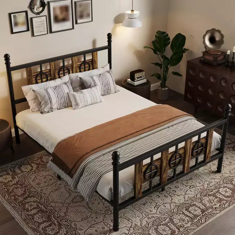 Metal Platform Bed Frame with Headboard & Under-Bed Storage