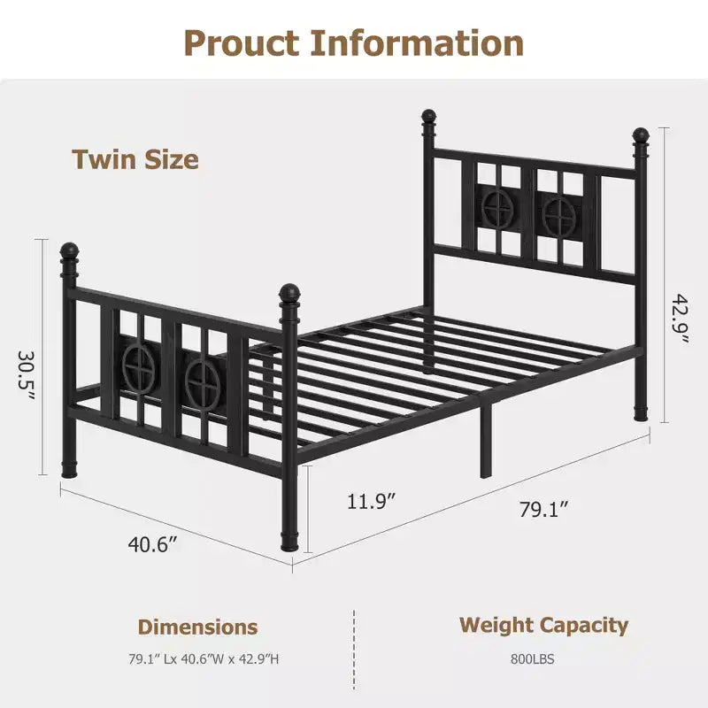 Metal Platform Bed Frame with Headboard & Under-Bed Storage