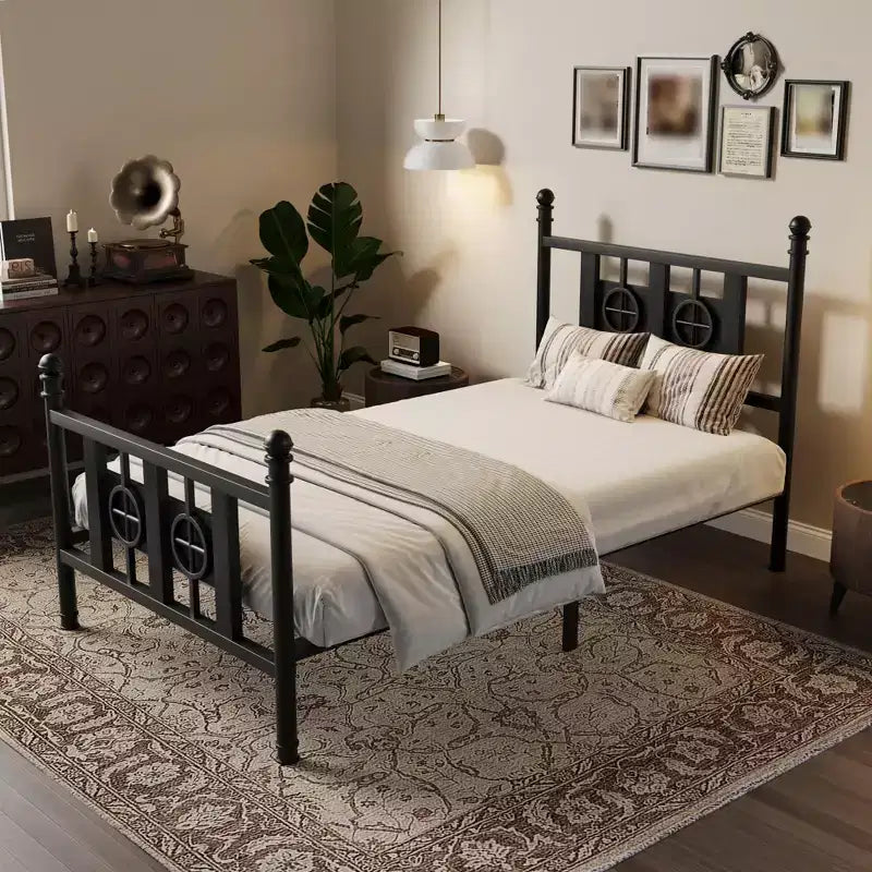 Metal Platform Bed Frame with Headboard & Under-Bed Storage
