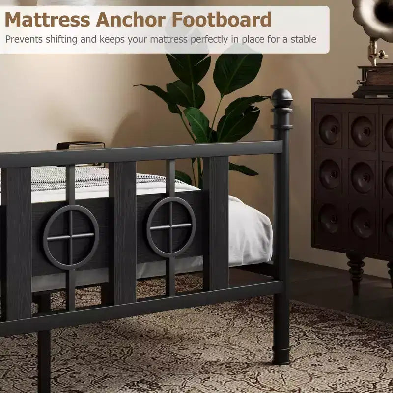 Metal Platform Bed Frame with Headboard & Under-Bed Storage