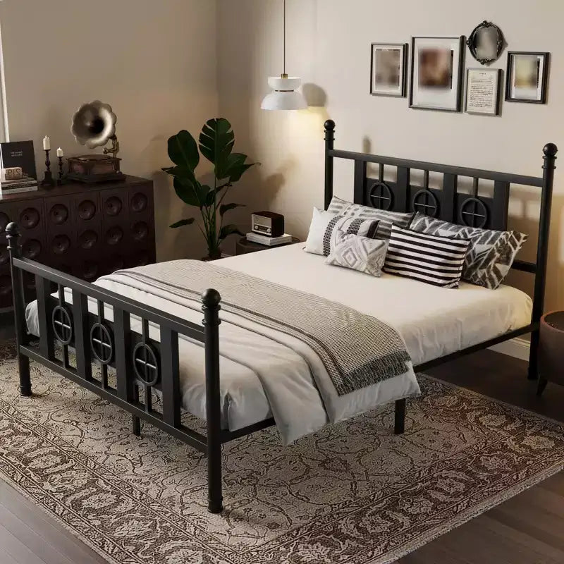 Metal Platform Bed Frame with Headboard & Under-Bed Storage