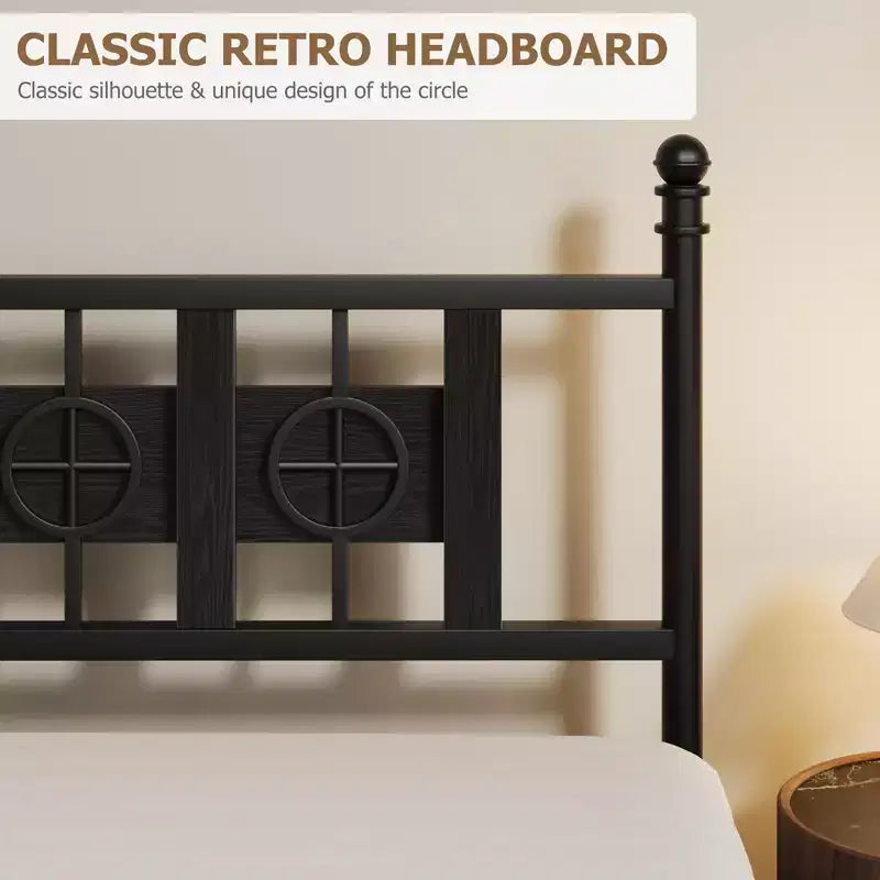 Metal Platform Bed Frame with Headboard & Under-Bed Storage