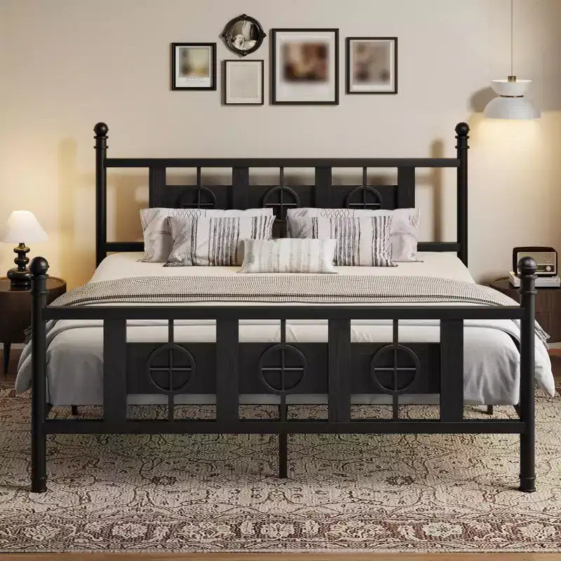 Metal Platform Bed Frame with Headboard & Under-Bed Storage