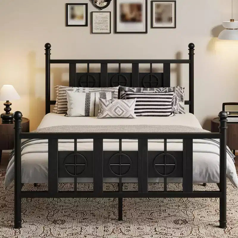 Metal Platform Bed Frame with Headboard & Under-Bed Storage