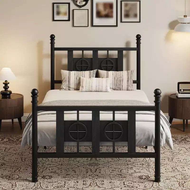 Metal Platform Bed Frame with Headboard & Under-Bed Storage