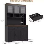 Tall Kitchen Pantry Storage Cabinet with Hutch, 70.8 Inch, 30mm Countertop, Fluted Glass Doors