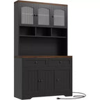 Tall Kitchen Pantry Storage Cabinet with Hutch, 70.8 Inch, 30mm Countertop, Fluted Glass Doors
