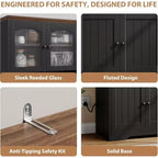 Tall Kitchen Pantry Storage Cabinet with Hutch, 70.8 Inch, 30mm Countertop, Fluted Glass Doors