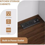 Tall Kitchen Pantry Storage Cabinet with Hutch, 70.8 Inch, 30mm Countertop, Fluted Glass Doors