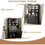 Tall Kitchen Pantry Storage Cabinet with Hutch, 70.8 Inch, 30mm Countertop, Fluted Glass Doors