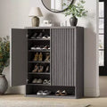 41.3 Inch Shoe Cabinet, Large Shoe Storage Cabinet with Adjustable Shelves, Wooden Shoe Organizer with Fluted Door Holds for Entryway,Grey