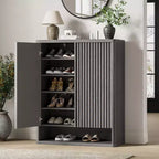 41.3 Inch Shoe Cabinet, Large Shoe Storage Cabinet with Adjustable Shelves, Wooden Shoe Organizer with Fluted Door Holds for Entryway,Grey