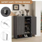 41.3" Shoe Cabinet with Adjustable Shelves & Fluted Door, Grey