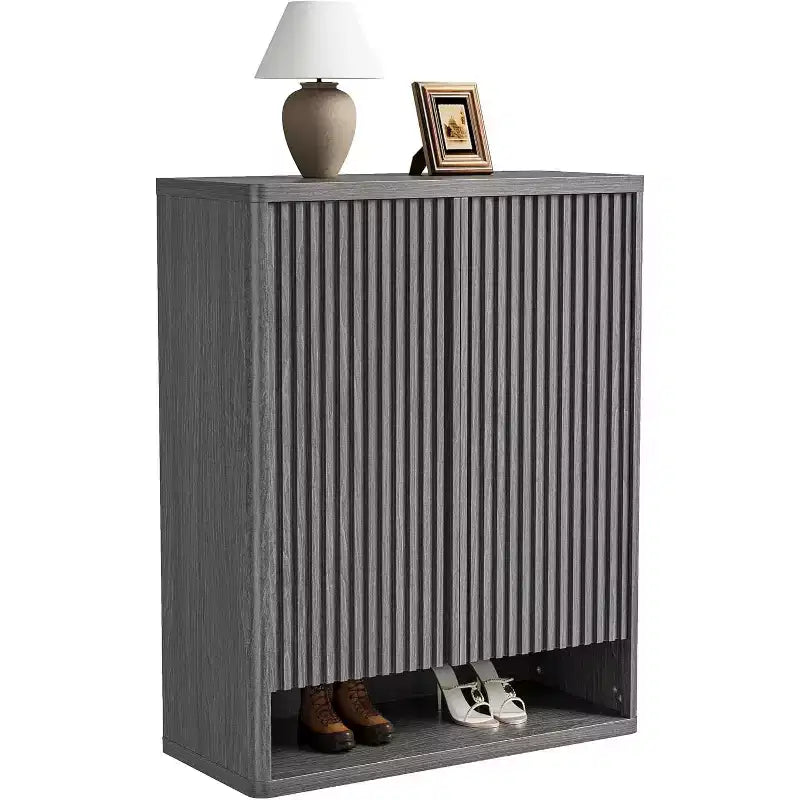 41.3" Shoe Cabinet with Adjustable Shelves & Fluted Door, Grey