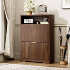 31-Inch Entryway Shoe Cabinet with Flip-Top Drawers, Freestanding, Walnut Finish