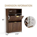 31-Inch Entryway Shoe Cabinet with Flip-Top Drawers, Freestanding, Walnut Finish