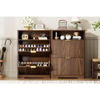 31-Inch Entryway Shoe Cabinet with Flip-Top Drawers, Freestanding, Walnut Finish