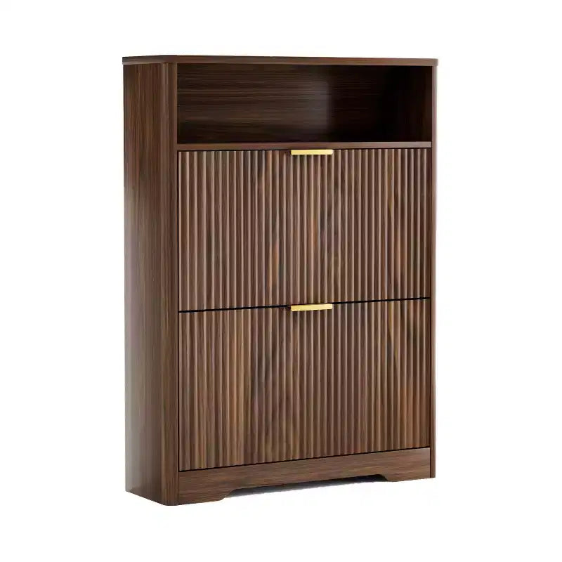 31-Inch Entryway Shoe Cabinet with Flip-Top Drawers, Freestanding, Walnut Finish