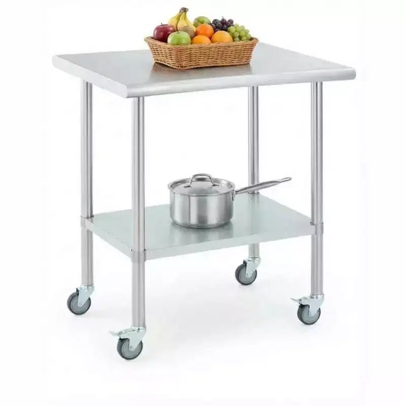 Stainless Steel Mobile Prep TableHeavy Duty Commercial Work Table with Adjustable Shelf & 4 Locking Casters for Kitchen/Restaurant/Garage