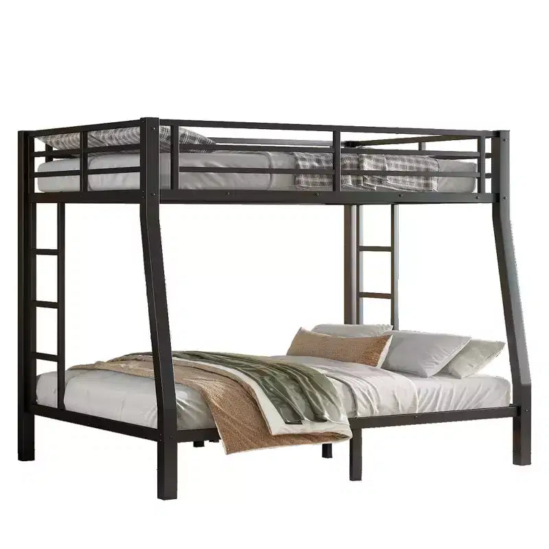 Metal Bunk Bed, Twin XL/Full XL Over Queen, Heavy-Duty Steel Frame, Space-Saving, No Box Spring Needed, Black