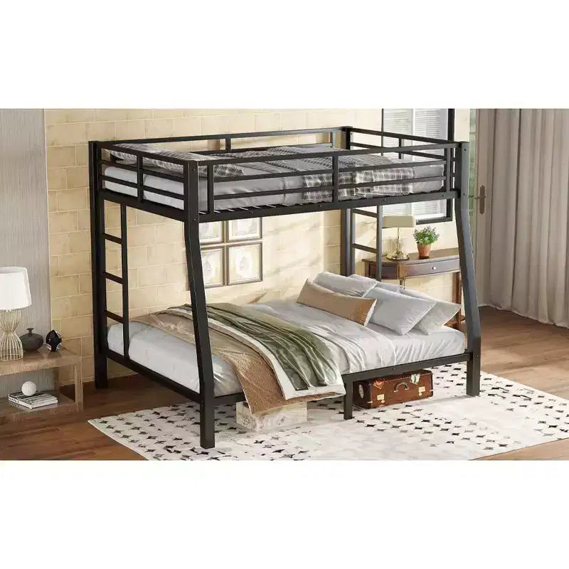 Metal Bunk Bed, Twin XL/Full XL Over Queen, Heavy-Duty Steel Frame, Space-Saving, No Box Spring Needed, Black