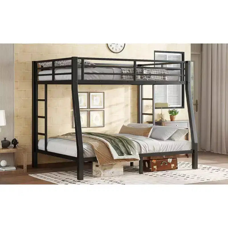 Metal Bunk Bed, Twin XL/Full XL Over Queen, Heavy-Duty Steel Frame, Space-Saving, No Box Spring Needed, Black