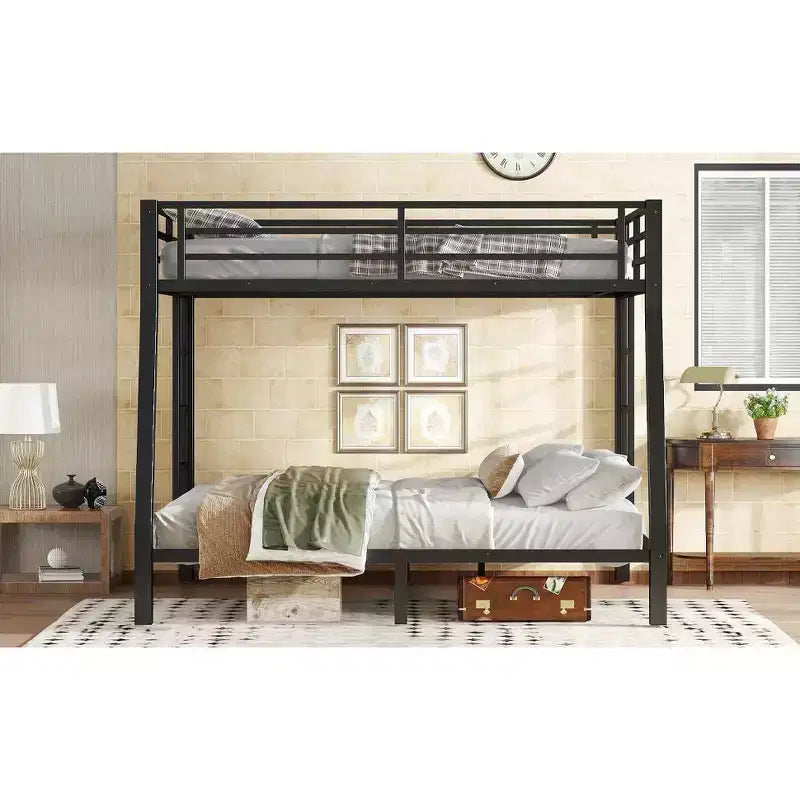 Metal Bunk Bed, Twin XL/Full XL Over Queen, Heavy-Duty Steel Frame, Space-Saving, No Box Spring Needed, Black