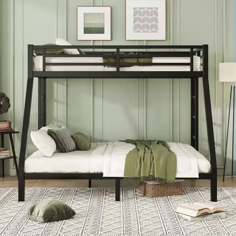 Metal Bunk Bed, Twin XL/Full XL Over Queen, Heavy-Duty Steel Frame, Space-Saving, No Box Spring Needed, Black
