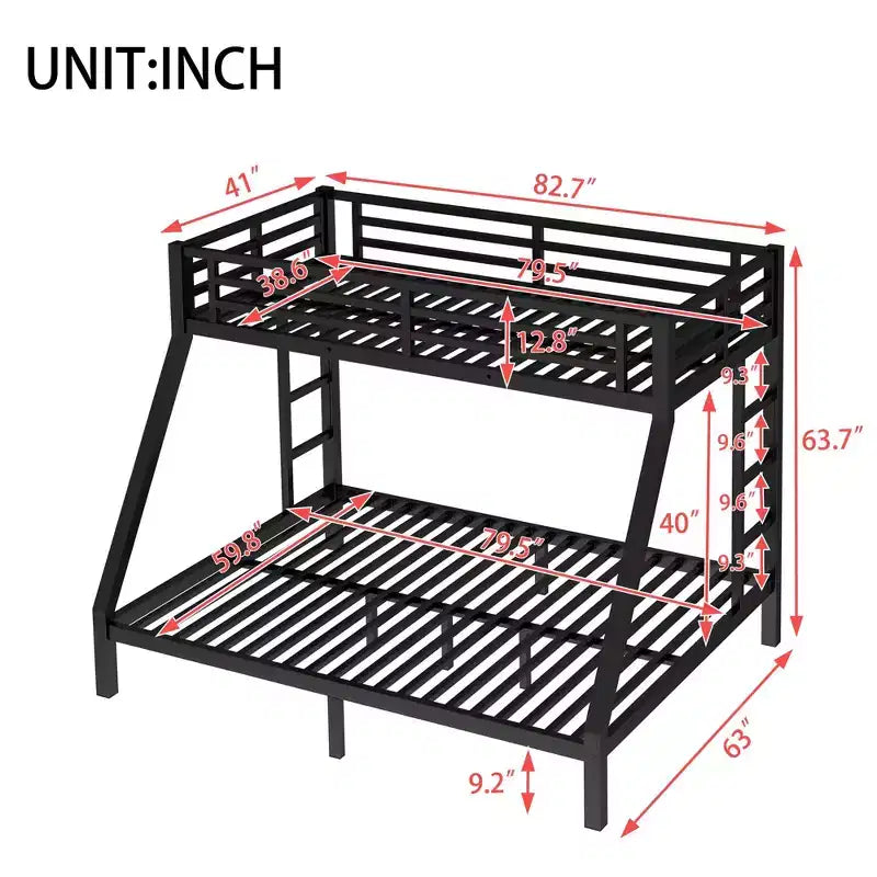 Metal Bunk Bed, Twin XL/Full XL Over Queen, Heavy-Duty Steel Frame, Space-Saving, No Box Spring Needed, Black