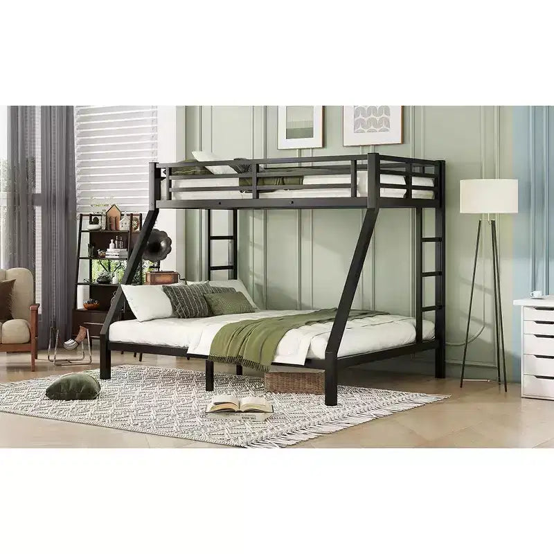 Metal Bunk Bed, Twin XL/Full XL Over Queen, Heavy-Duty Steel Frame, Space-Saving, No Box Spring Needed, Black