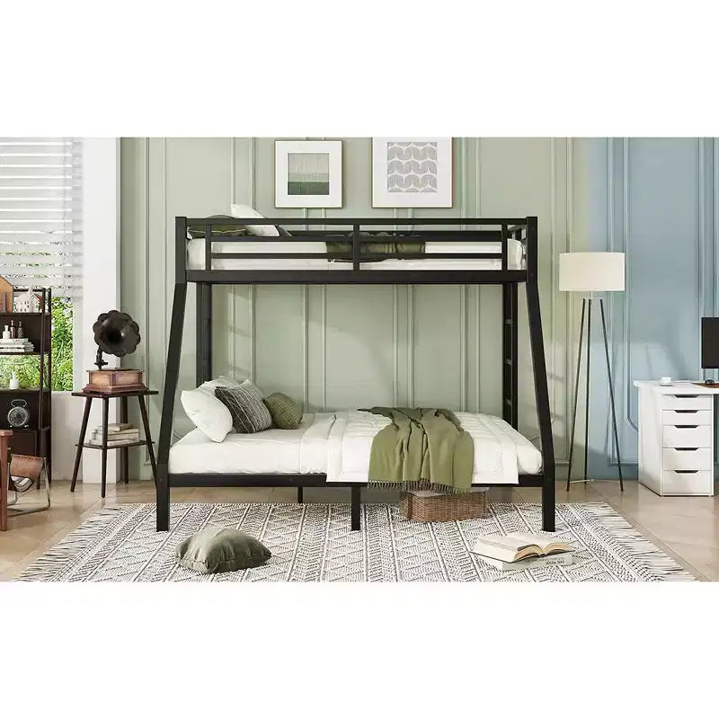 Metal Bunk Bed, Twin XL/Full XL Over Queen, Heavy-Duty Steel Frame, Space-Saving, No Box Spring Needed, Black