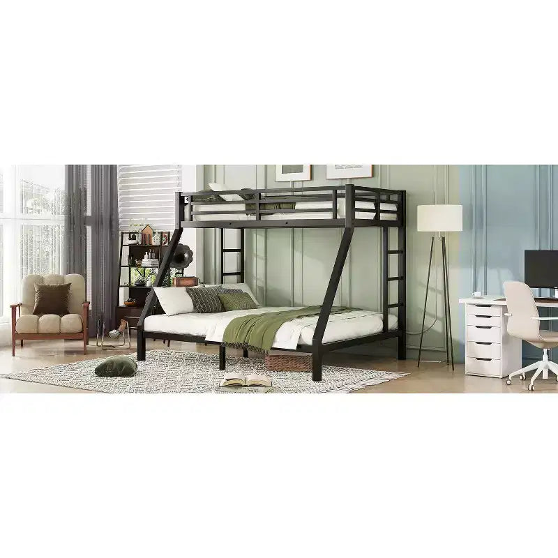 Metal Bunk Bed, Twin XL/Full XL Over Queen, Heavy-Duty Steel Frame, Space-Saving, No Box Spring Needed, Black