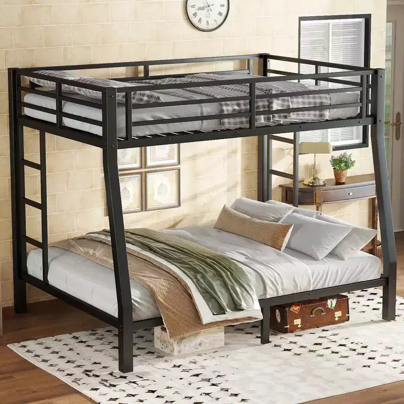 Metal Bunk Bed, Twin XL/Full XL Over Queen, Heavy-Duty Steel Frame, Space-Saving, No Box Spring Needed, Black